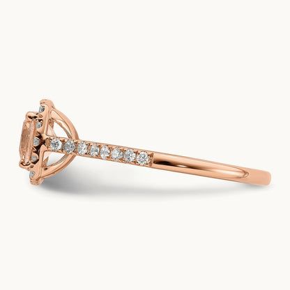 Morganite Diamond Halo Complete Engagement Ring, 14K Rose Gold