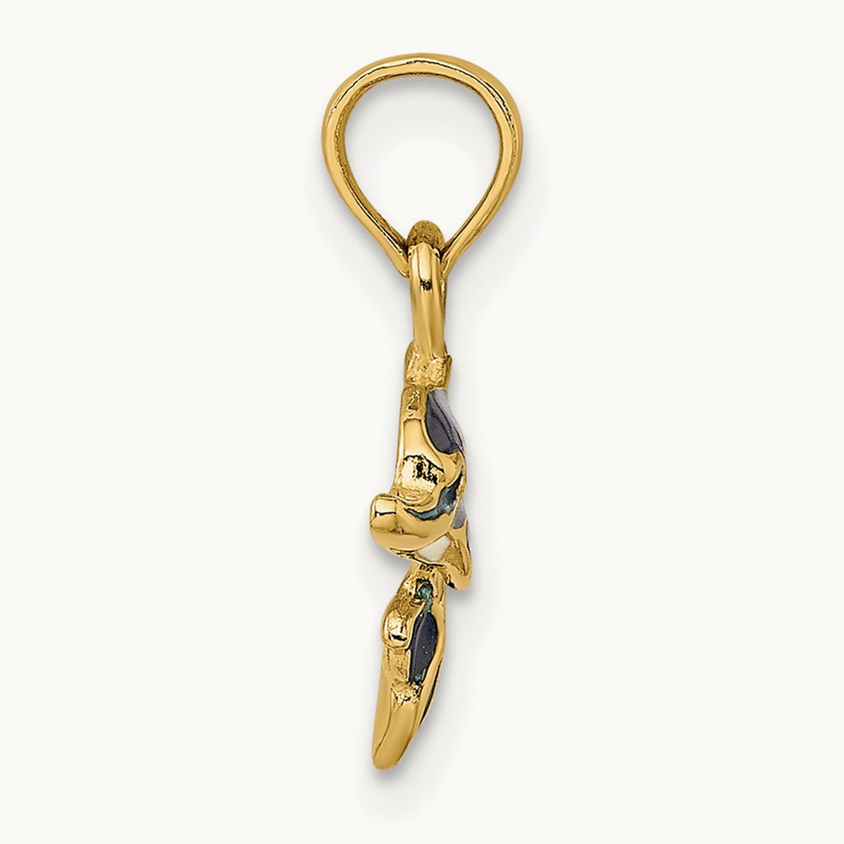 Blue Enamel Dolphin Charm, 14K