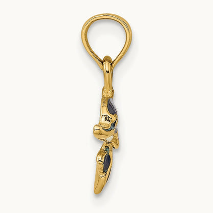 Blue Enamel Dolphin Charm, 14K