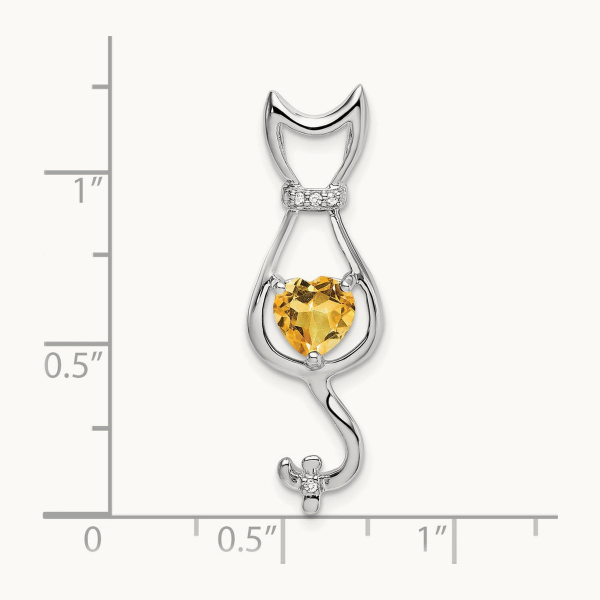 Citrine and Diamond Cat Pendant — 14K White Gold