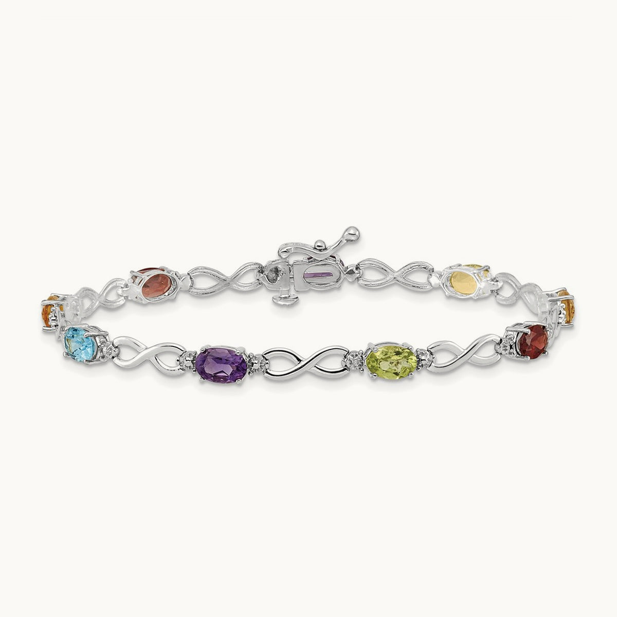 Rainbow Gemstone and Diamond Infinity Bracelet — 14K White Gold