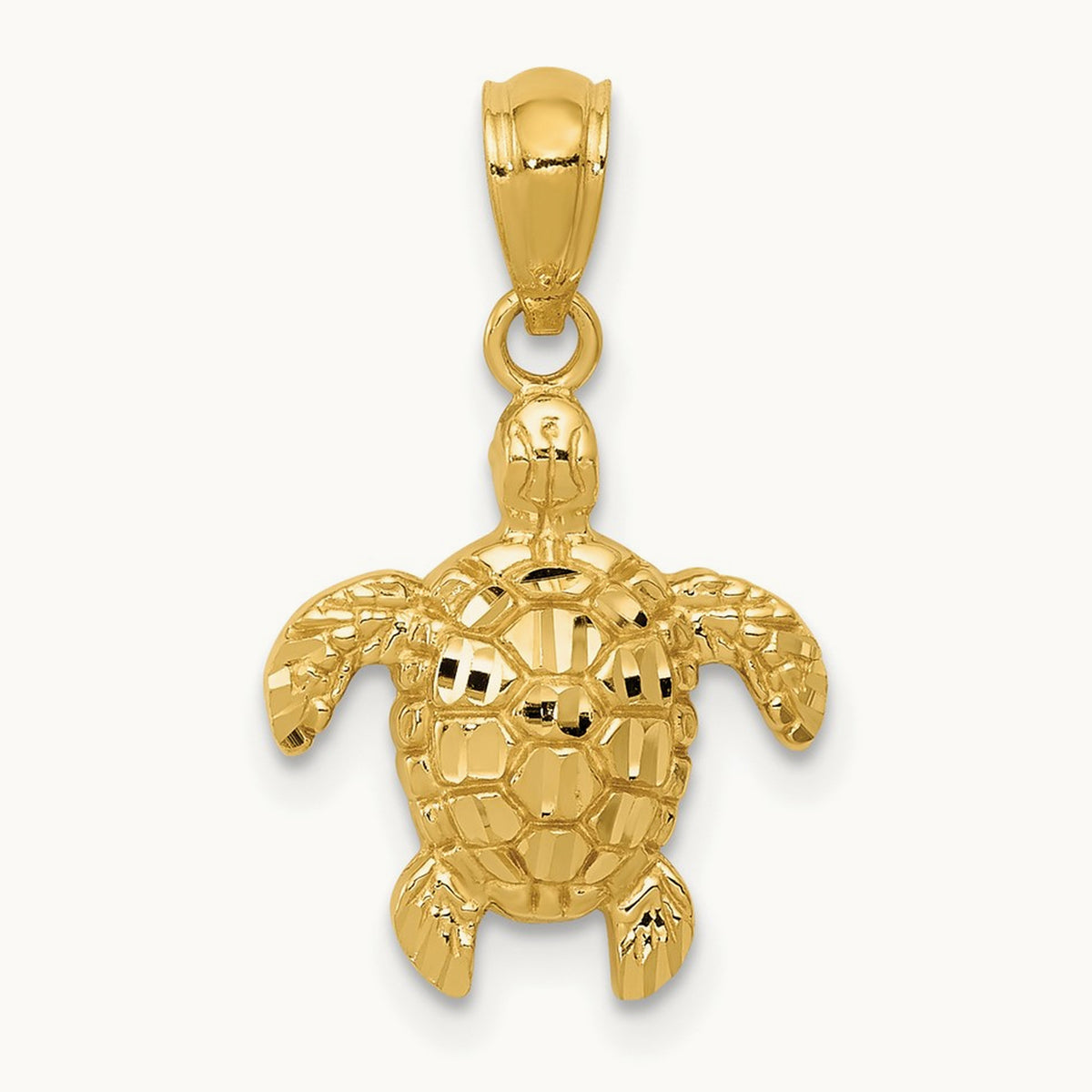 Polished and Textured Diamond-cut Turtle Pendant, 14K Gold