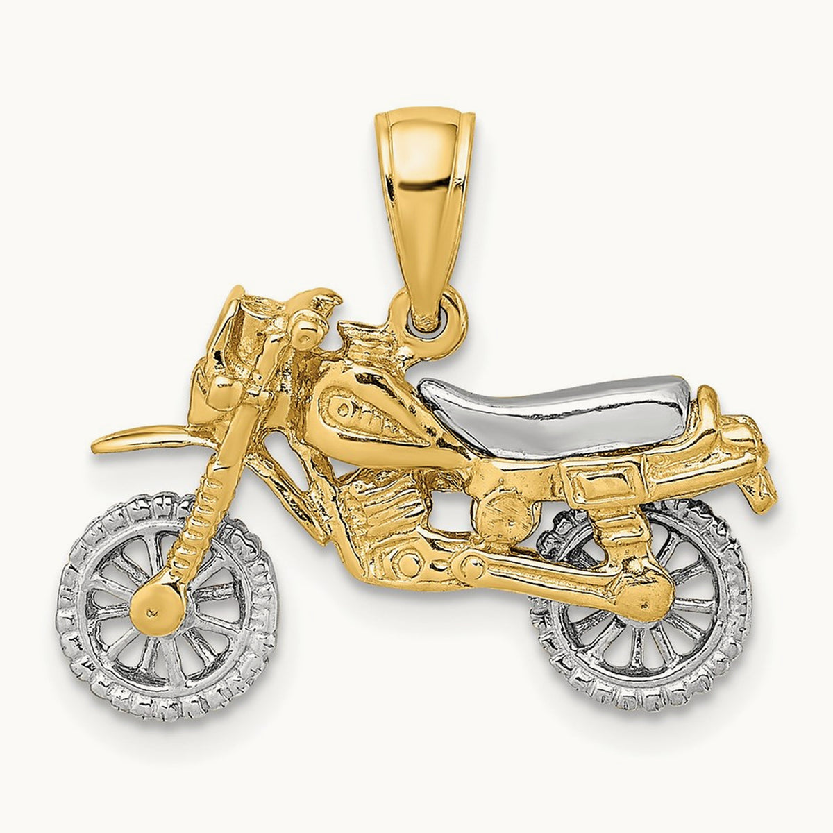 3-D Moveable Dirt Bike Motorcycle Charm, 14K Two-tone