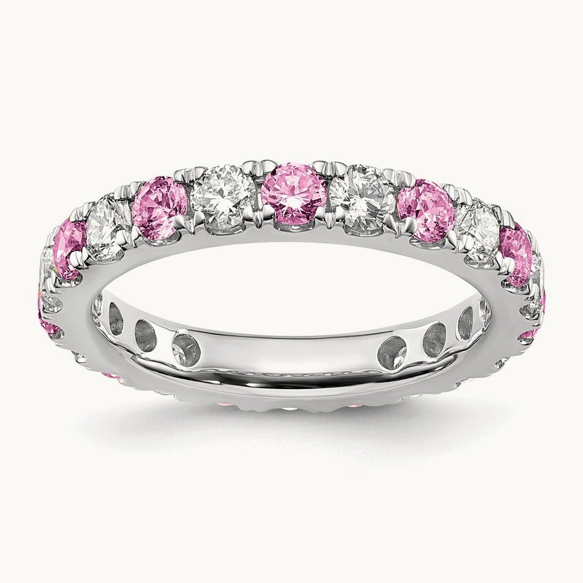 Created Pink Sapphire Eternity Band — 14K White Gold, 3.25 mm