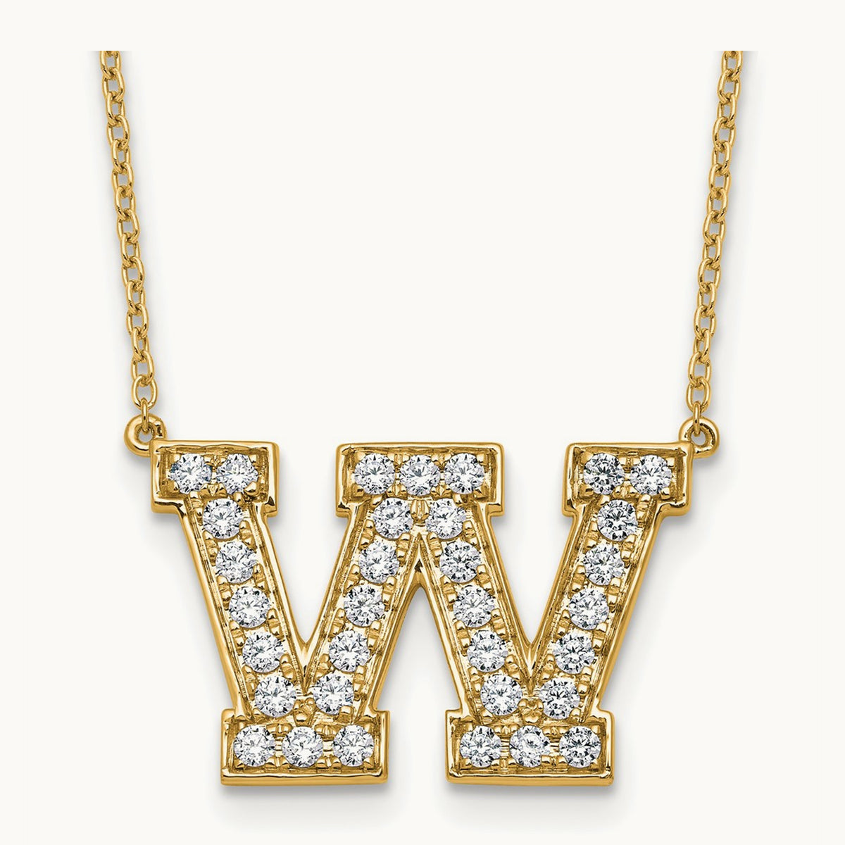 Initial Necklace — 14K Yellow Gold, W, 3/4 ct