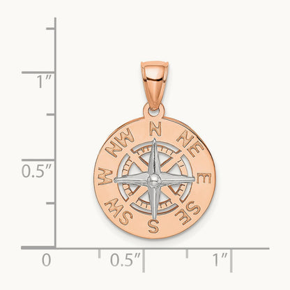 Medium Nautical Compass Pendant, 14K Rose with White Gold