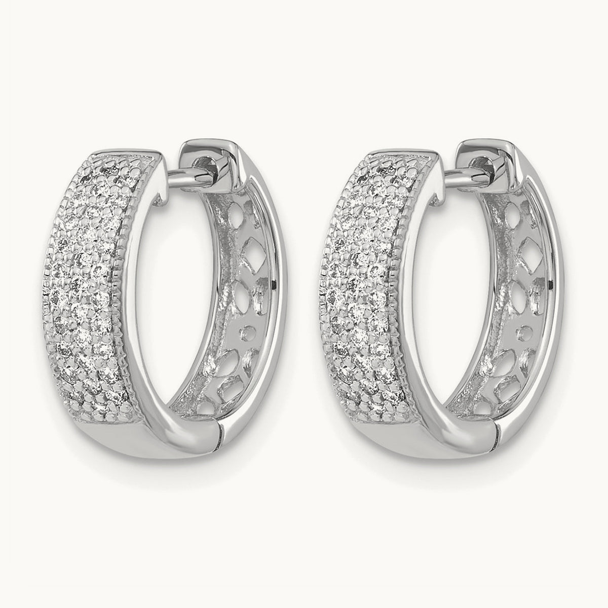 Diamond Hinged Hoop Earrings, 14K White Gold
