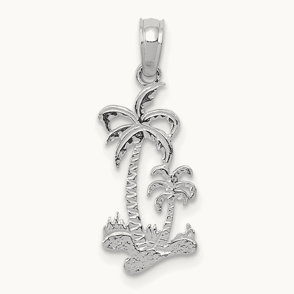 Double Palm Trees Pendant — 14K White Gold, 16.7mm