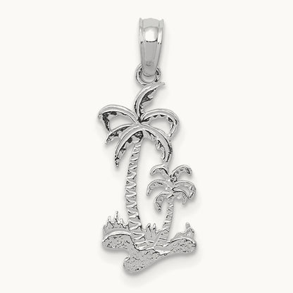 Double Palm Trees Pendant — 14K White Gold, 16.7mm