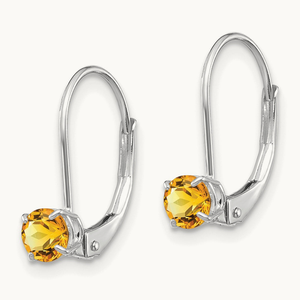Round November/Citrine Leverback Earrings — 14K White Gold