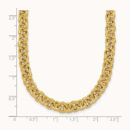 Polished and Textured Fancy Link 18in Necklace, 14K