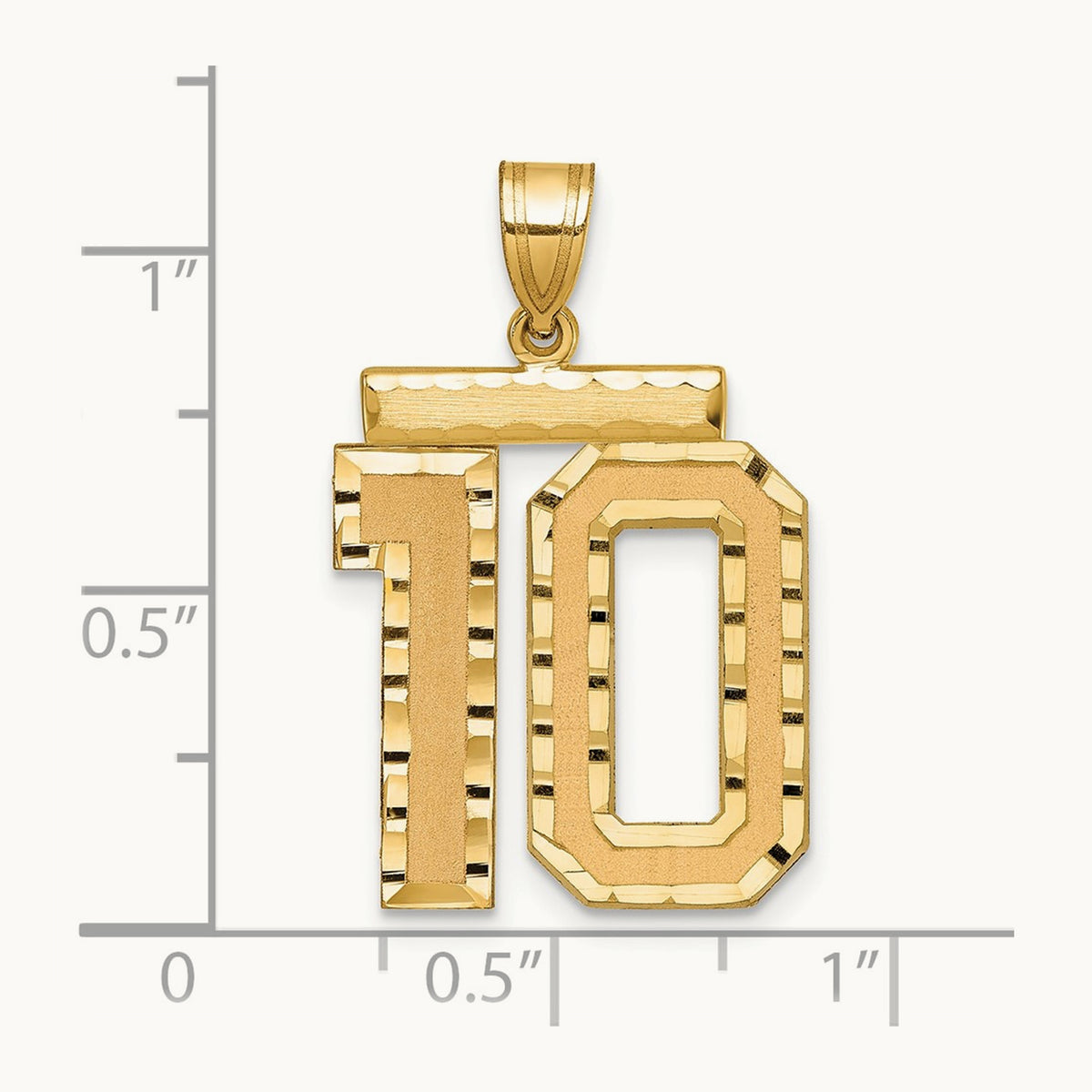 Large Brushed Diamond-cut Number 10 Charm, 14K