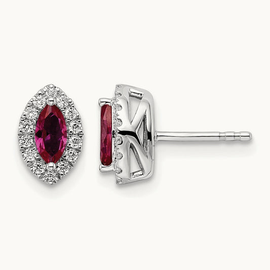 Created Ruby July Birthstone Post Earrings, 0.20 ct tw Lab-Grown Diamond