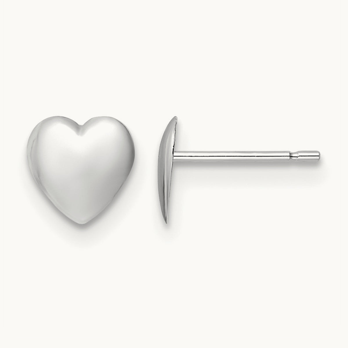 Polished Heart Post Earrings — 14K White Gold