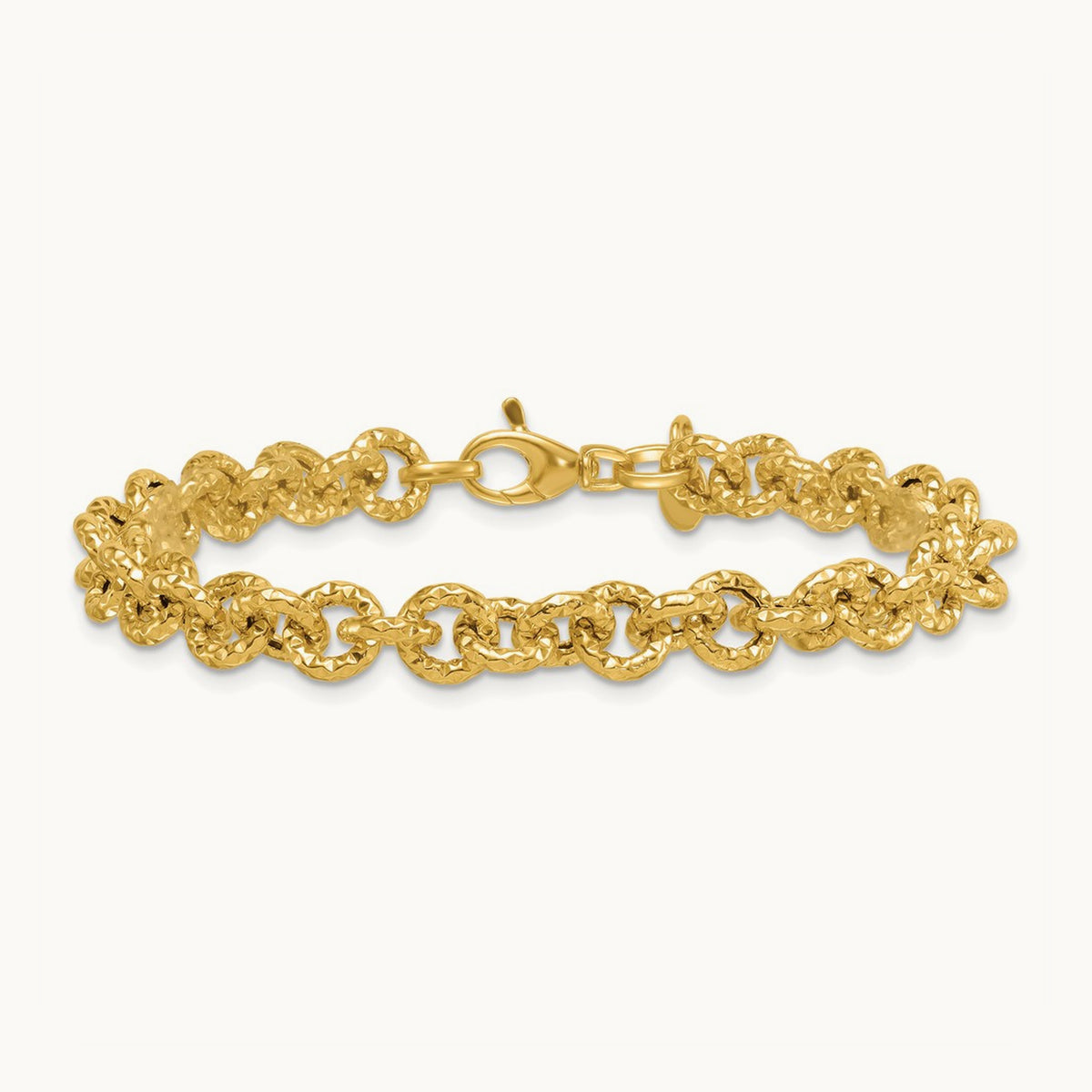 Polished and Textured Fancy Link 7.5in Bracelet, 14K