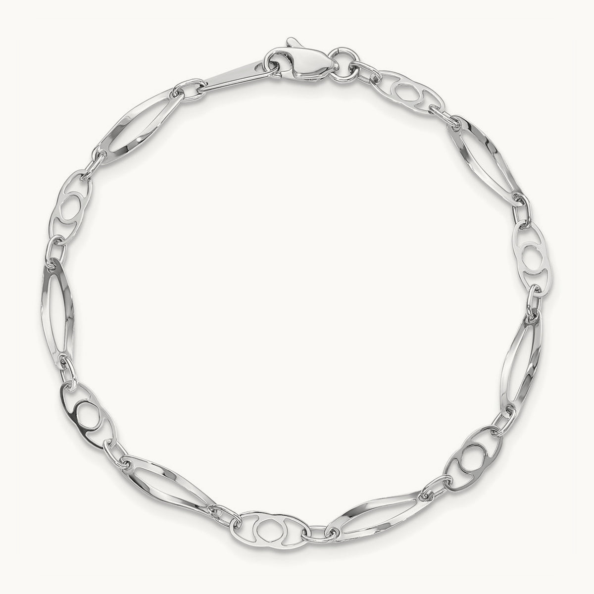 7in Polished Fancy Link Bracelet — 14K White Gold