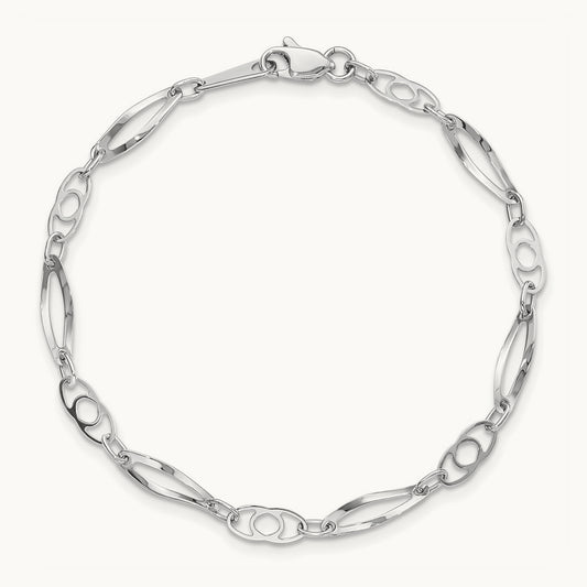 7in Polished Fancy Link Bracelet — 14K White Gold