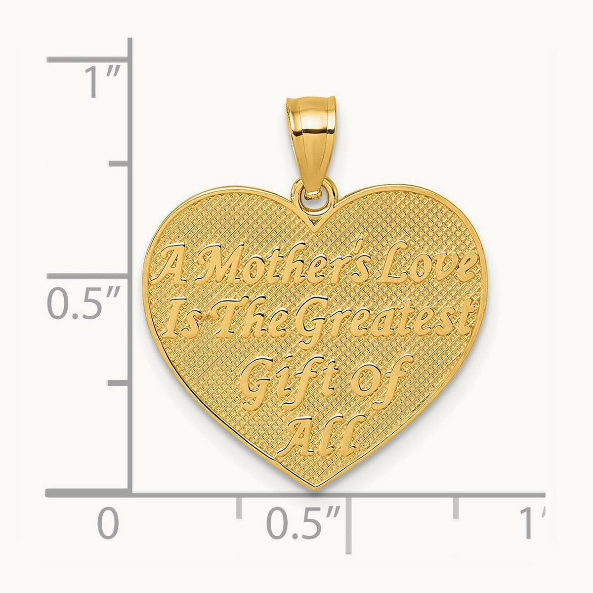 Polished and Textured Flower Rose Mother's Love Heart Pendant, 14K