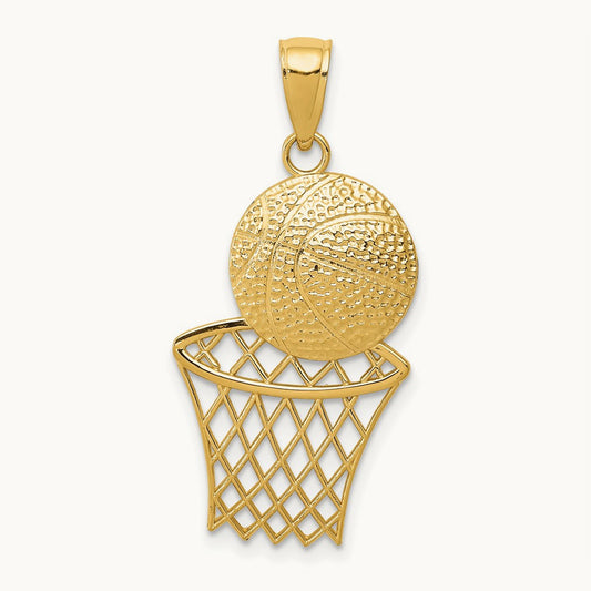 Diamond-Cut Basketball and Net Charm, 14K