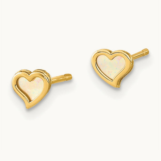 Madi K Polished Heart Mother of Pearl Post Earrings, 14K