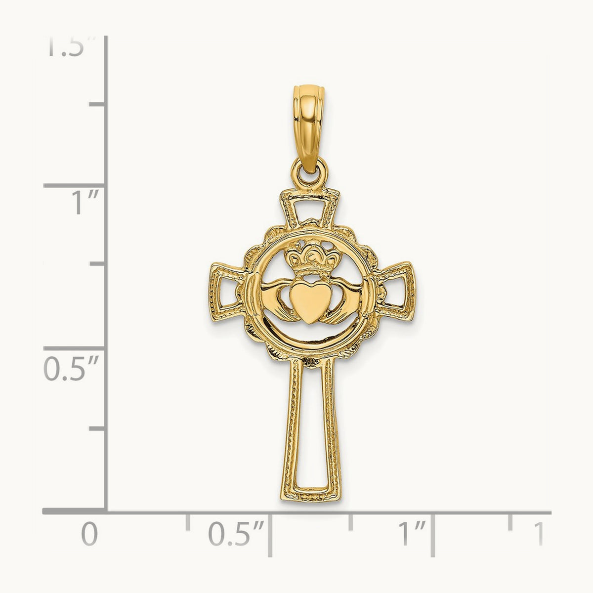 Claddagh Cross Charm — 14K Yellow Gold, 27.4mm
