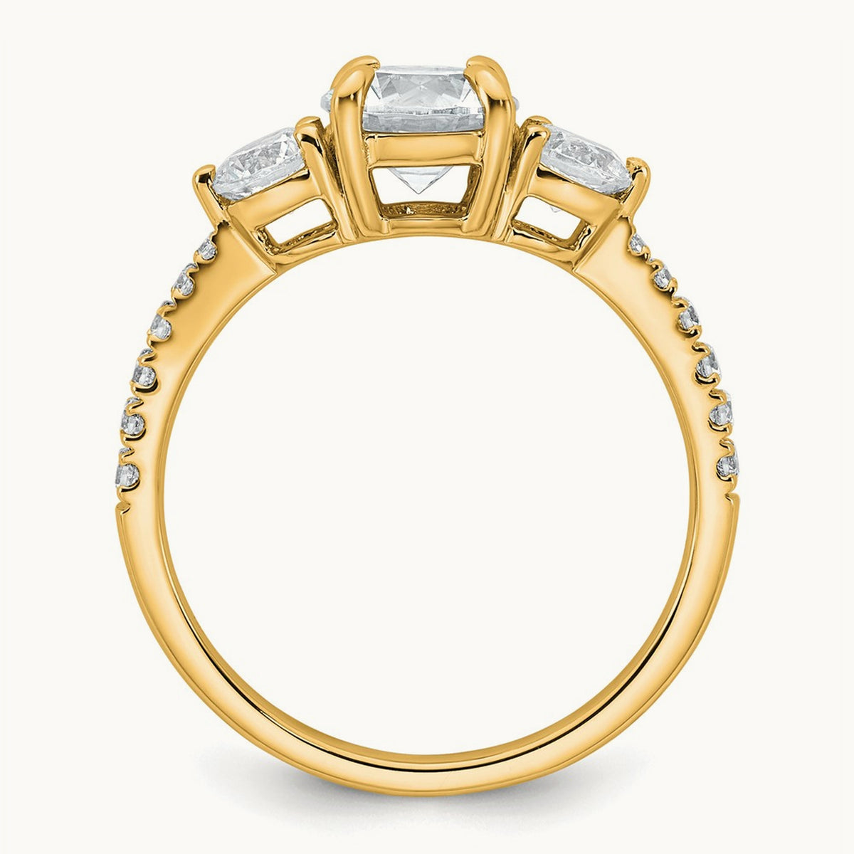 Round 3 Stone Engagement Ring, 1.50-3.00 ct tw Lab-Grown Diamond — 1 5/8 ct, 14K Yellow Gold