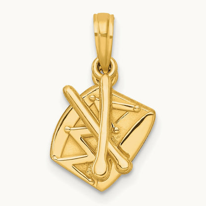 Polished Drumsticks and Drum Pendant, 14K