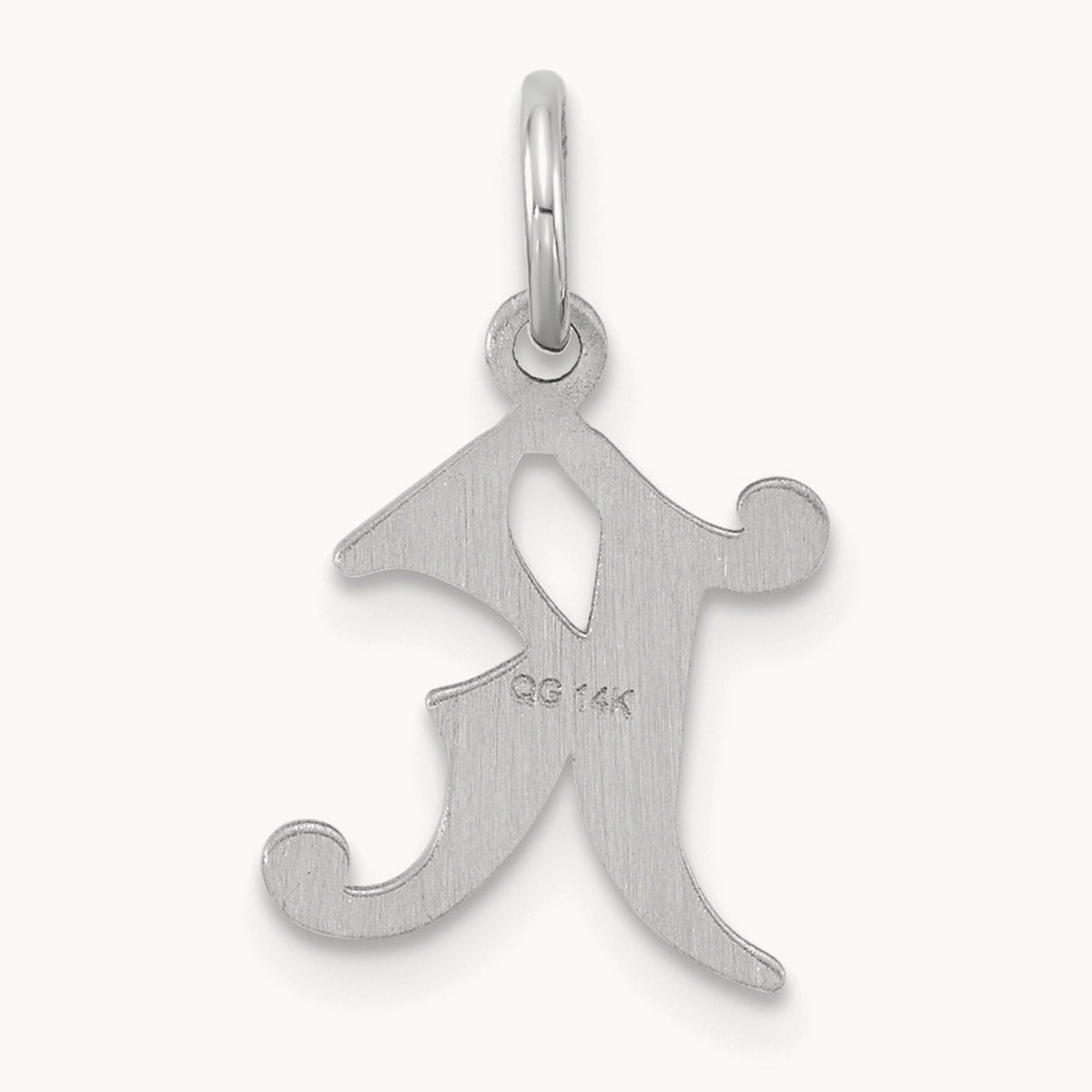 Diamond-cut Initial Charm — 14K White Gold, K