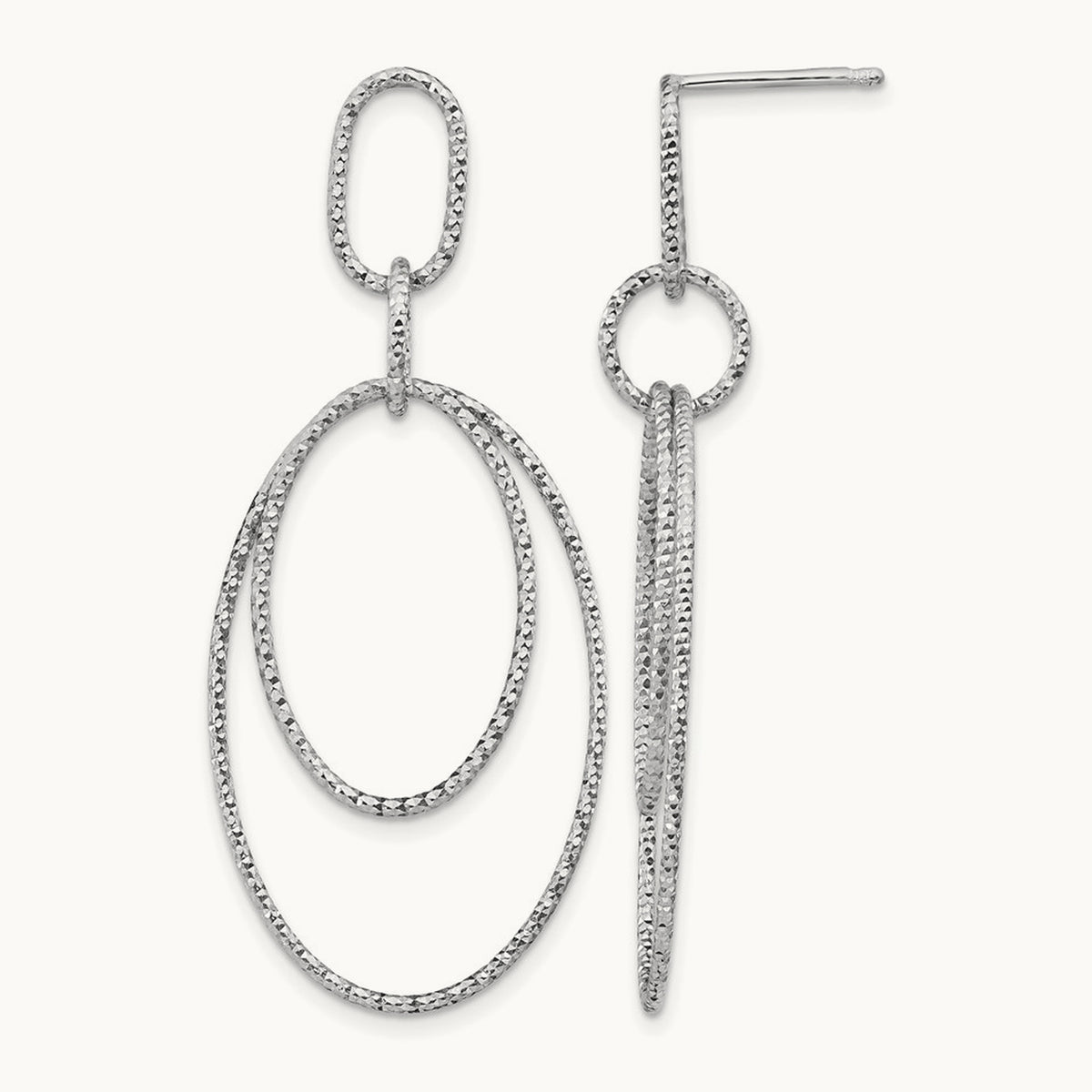 Rh-plated D/C Oval Post Dangle Earrings, Sterling Silver — Leslie's