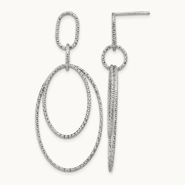 Rh-plated D/C Oval Post Dangle Earrings, Sterling Silver — Leslie's