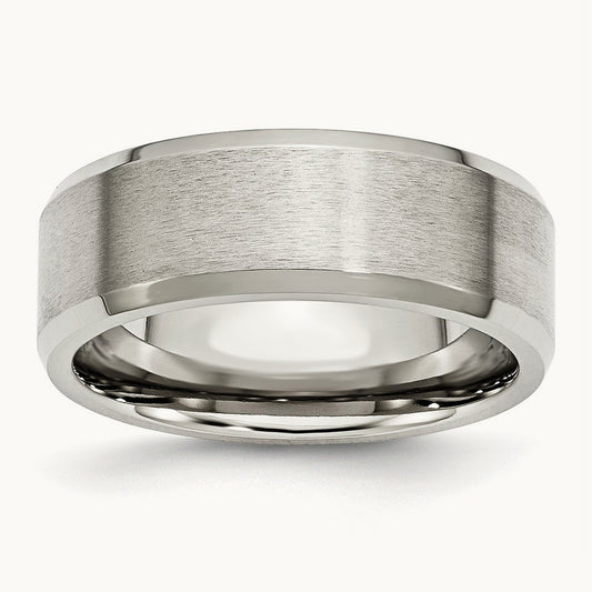 Polished w/Brushed Center Flat Beveled Edge Band, 8mm, Stainless Steel