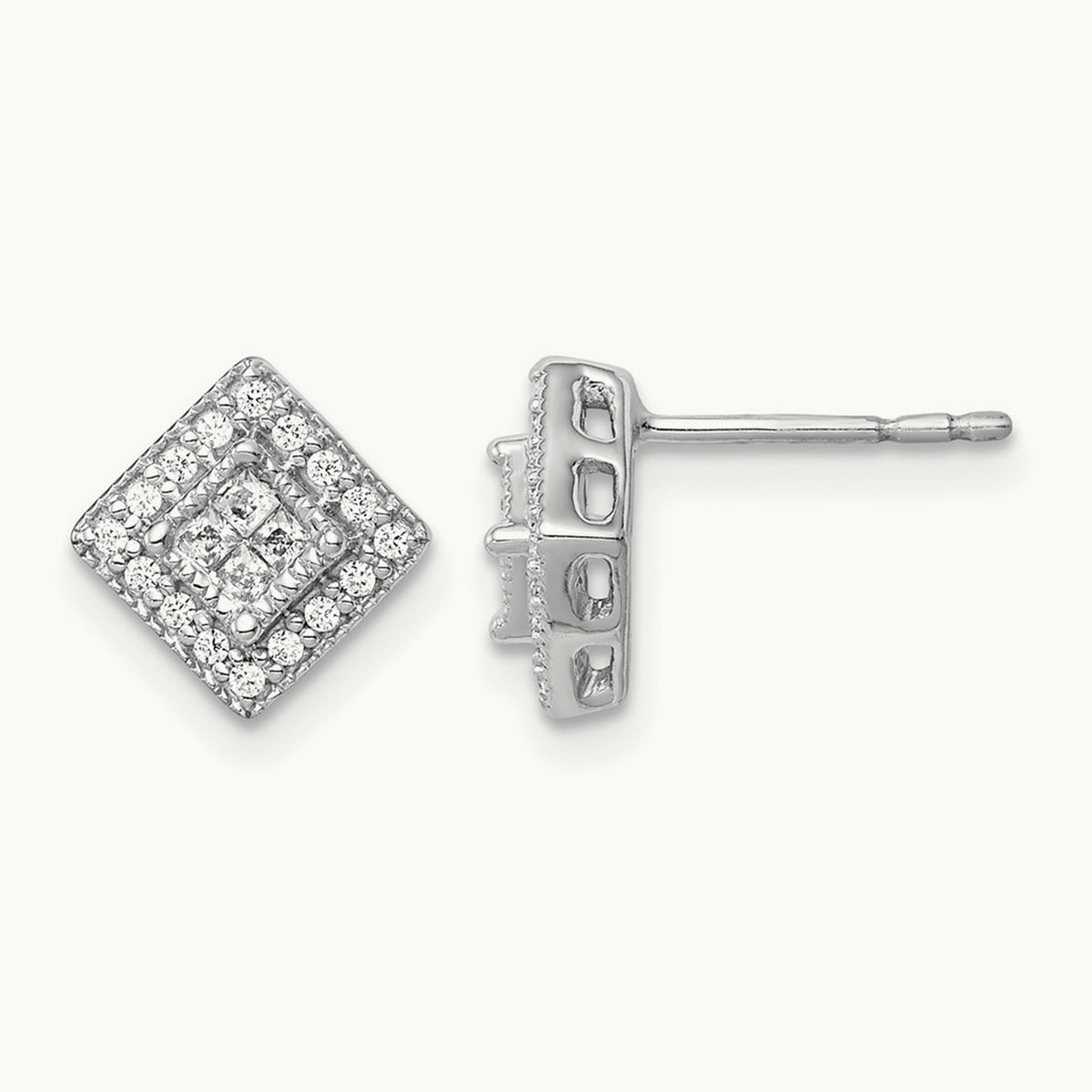 Diamond Post Earrings, 14K White Gold