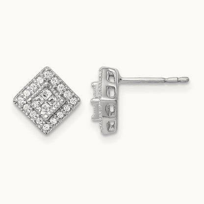 Diamond Post Earrings, 14K White Gold