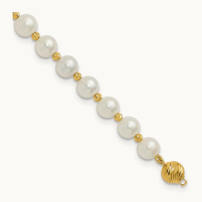 8- Near-Round FWC Pearl and D/C Beaded 7.5in Bracelet, 9mm, 14K