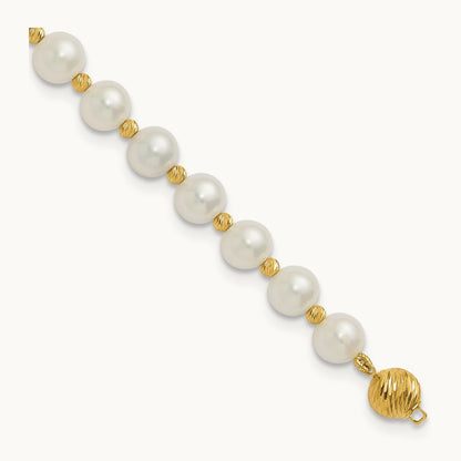 8- Near-Round FWC Pearl and D/C Beaded 7.5in Bracelet, 9mm, 14K
