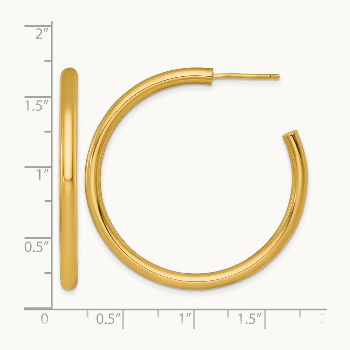 3.0 x Polished Post Hoop Earrings, 40mm, 14K