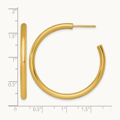 3.0 x Polished Post Hoop Earrings, 40mm, 14K