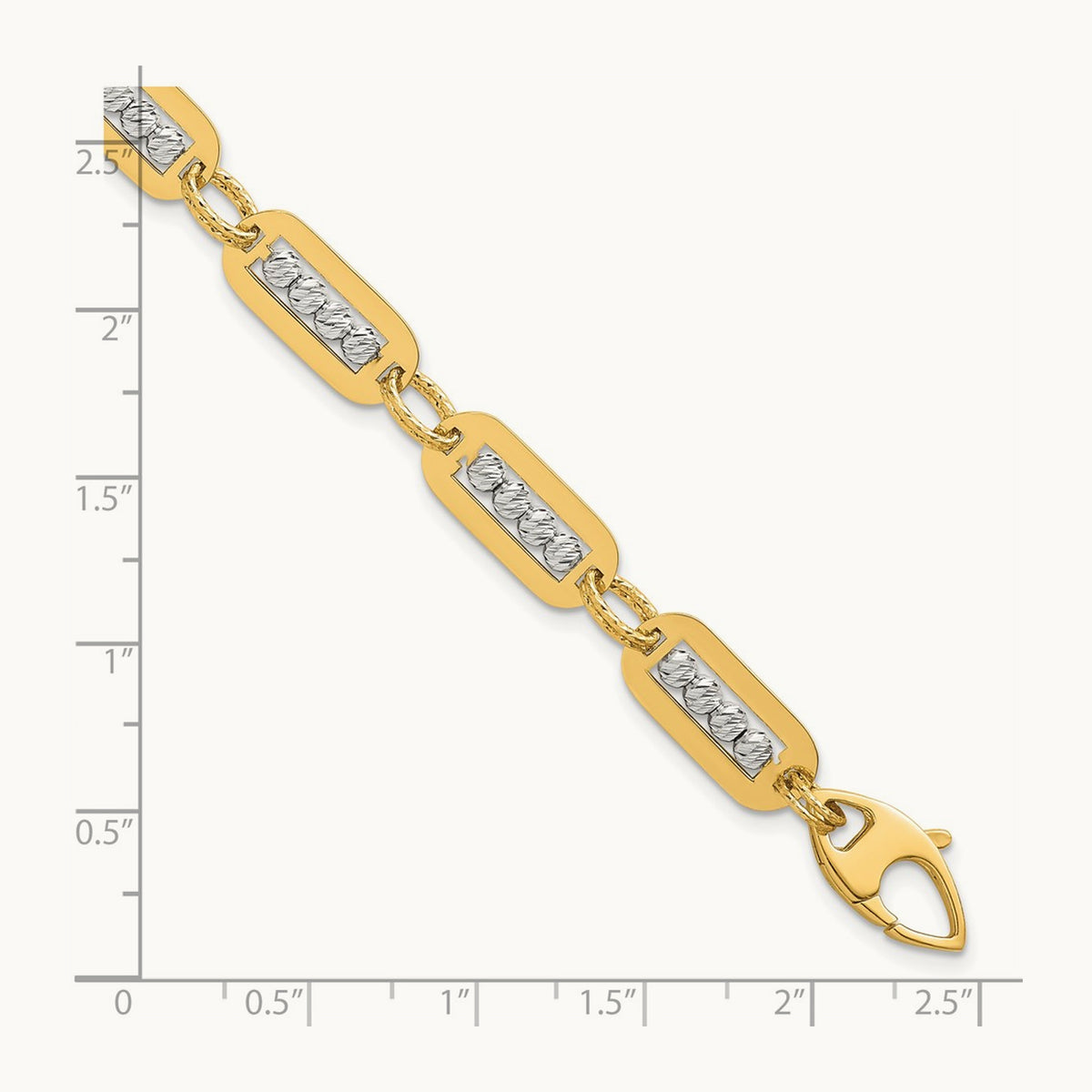 Polished Diamond-cut Bead 7.25 w/.5in ext. Bracelet, 14K Two-tone