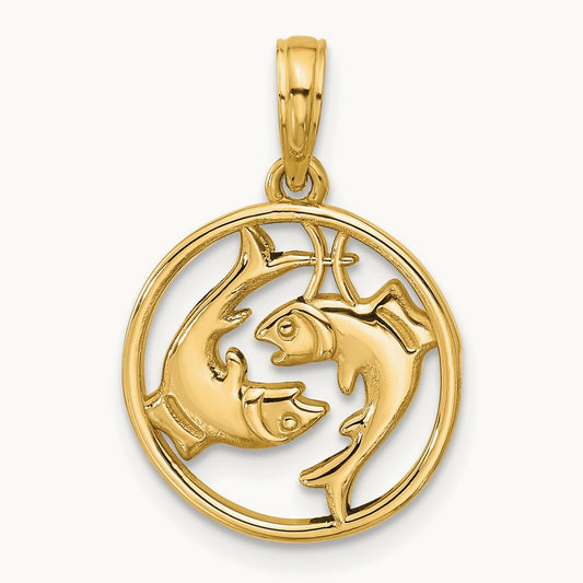 Polished Round Pisces Pendant, 14K