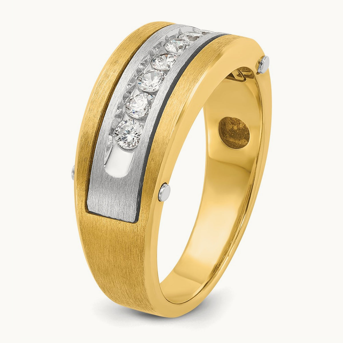 Men's Polished Satin & Grooved Diamond Ring — IBGoodman — photo set