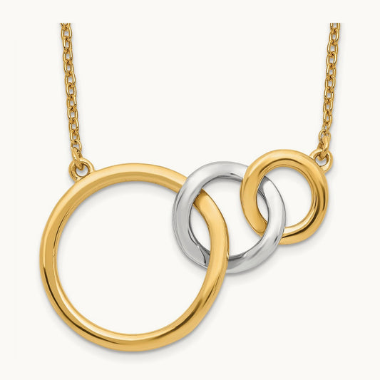 Polished Triple Circle 18in Necklace, 14K Two-tone