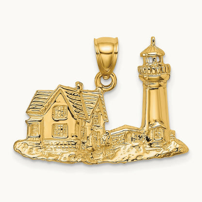 2-D Nubble Lighthouse Charm, 14K