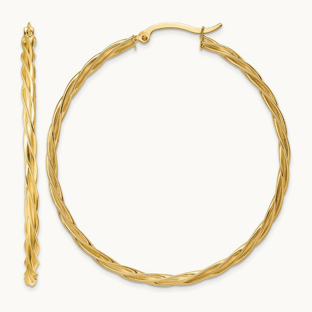 Fine Twisted Hoop Earrings — 14K Yellow Gold, 51.5mm