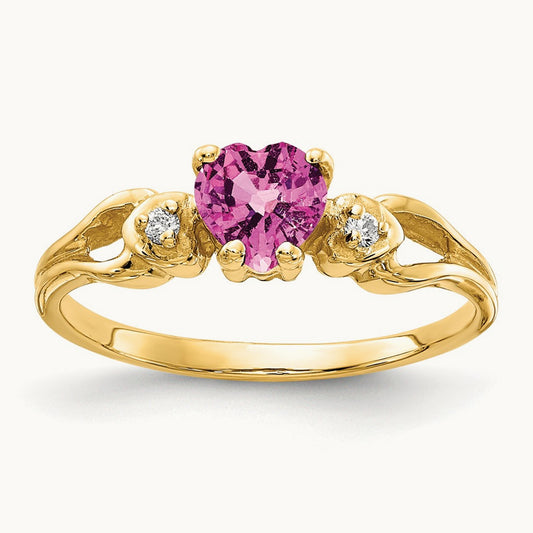 Heart Pink Sapphire AA Diamond ring, 5mm, 14K