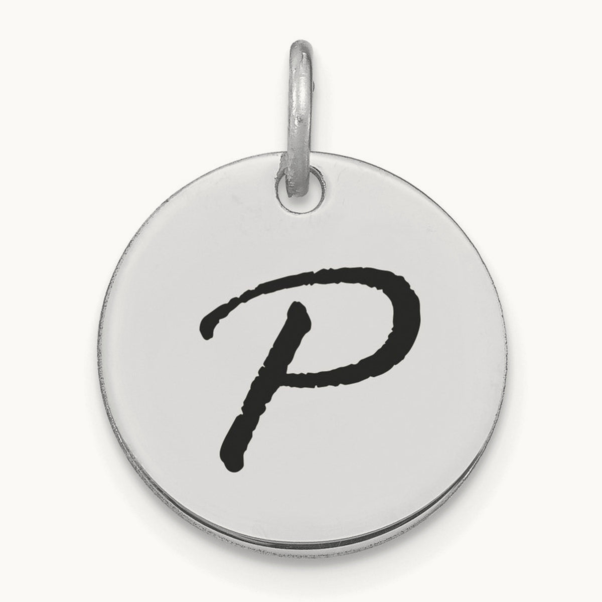 Polished Black Enamel Initial Disk Charm — 14K White Gold, P