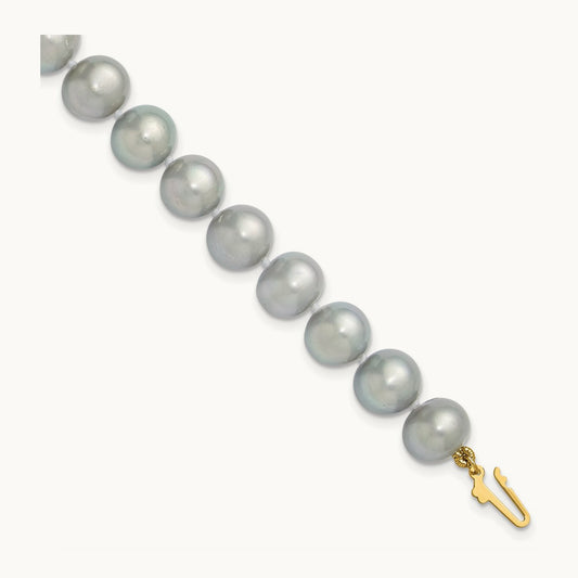 8- Near Round Grey Freshwater Cultured Pearl Bracelet, 9mm, 14K
