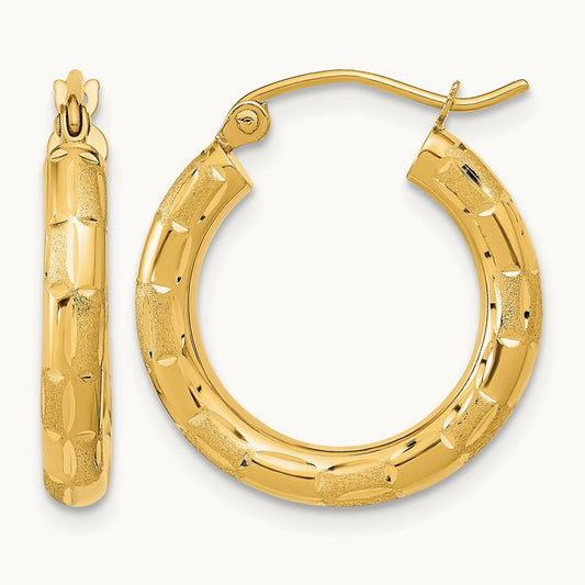 Polished Satin and Diamond-cut Hoop Earrings — 19.5mm