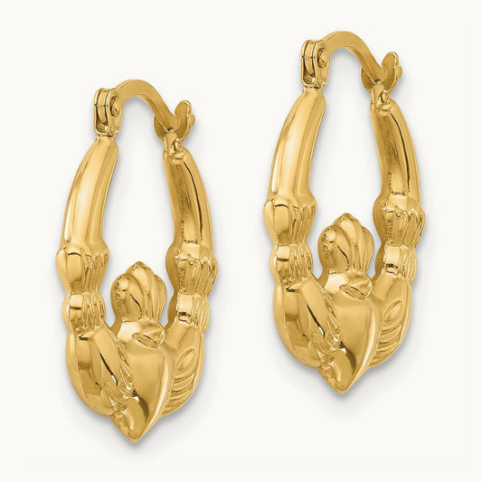 Polished Claddagh Hoop Earrings, 14K