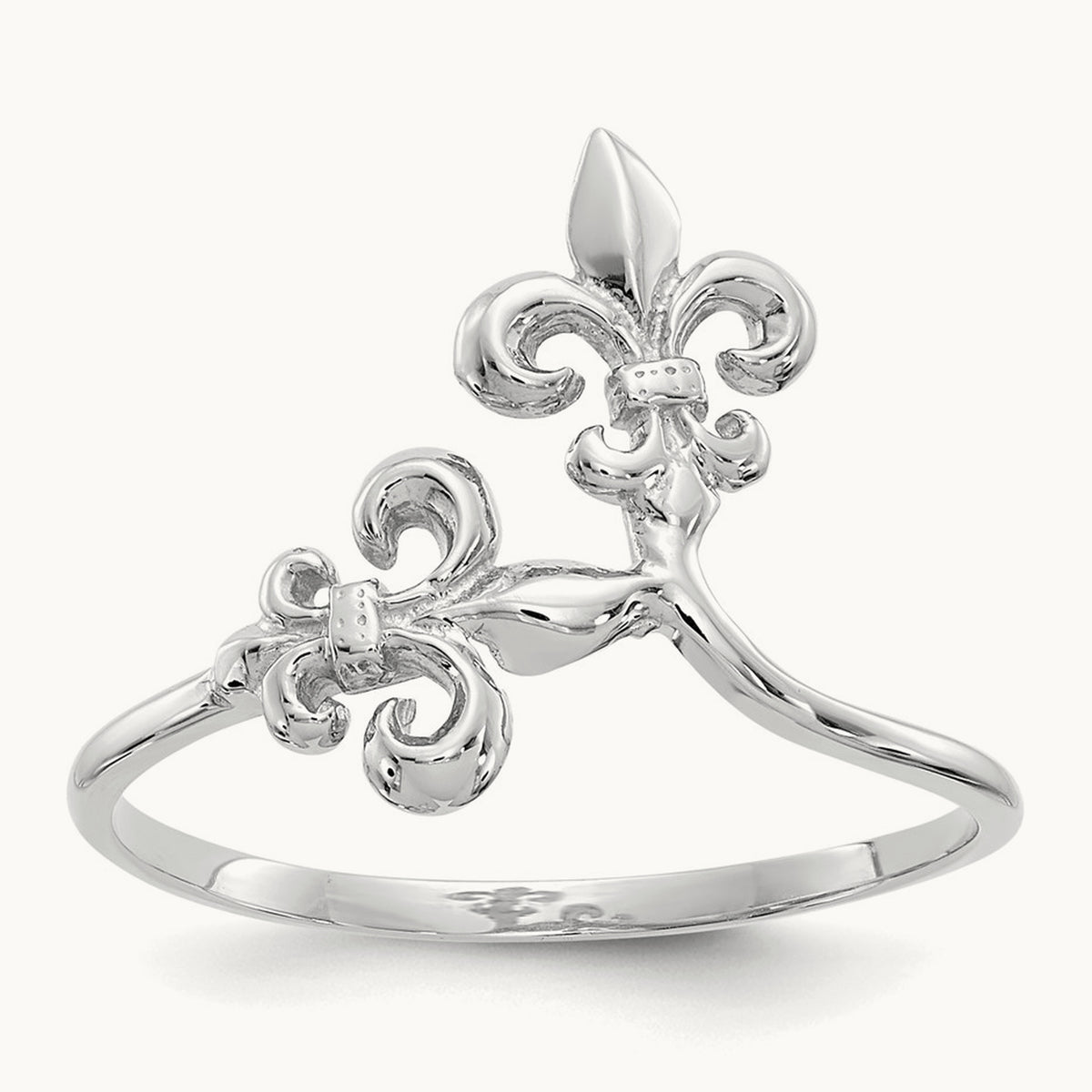 Polished Fleur De Lis Ring — 14K White Gold, 7