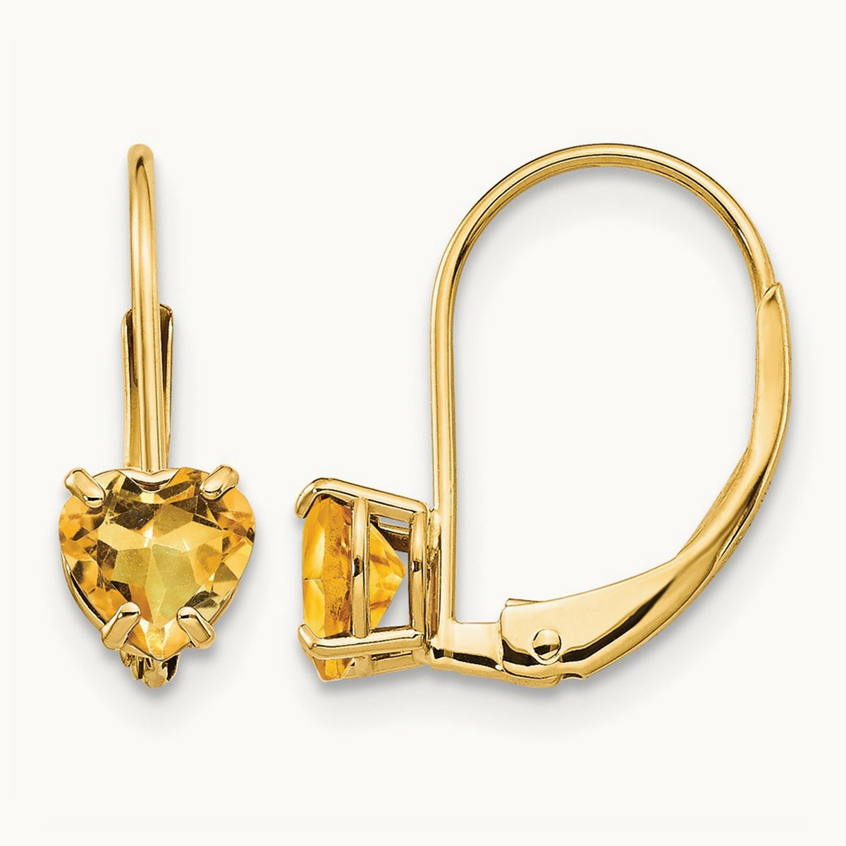 Heart Citrine Leverback Earrings, 5mm, 14K